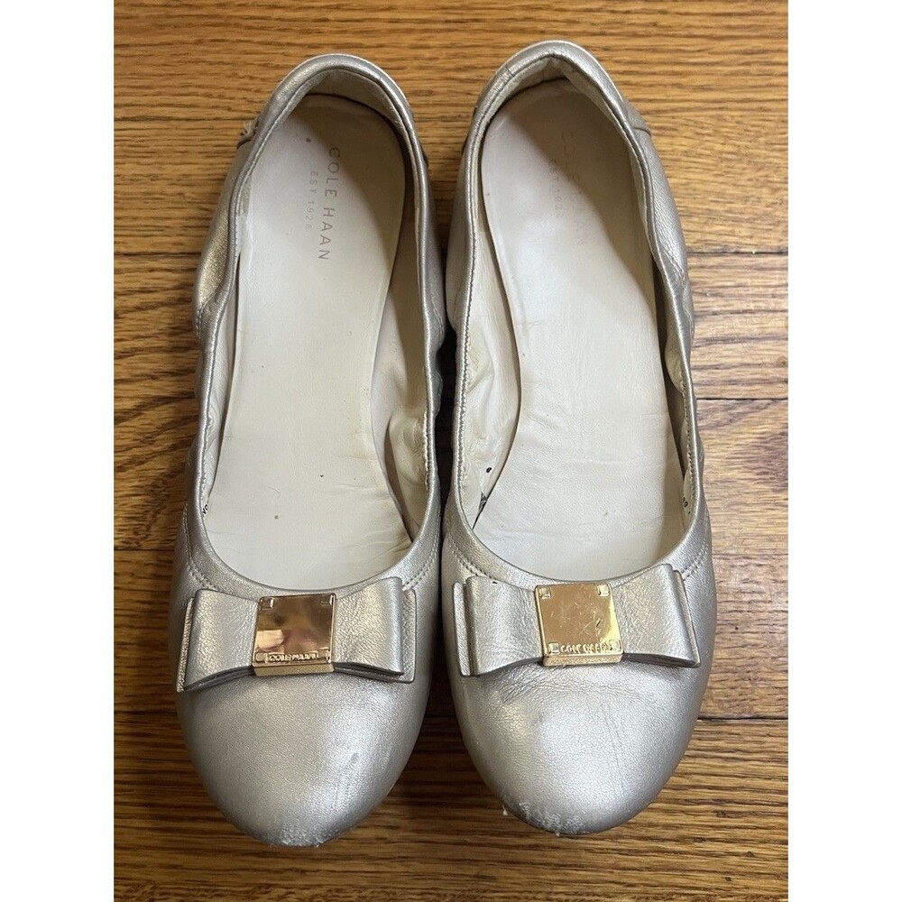 Cole Haan Grand Tali Bow Soft  Leather Ballet Flat  Soft Gold Sz 10B